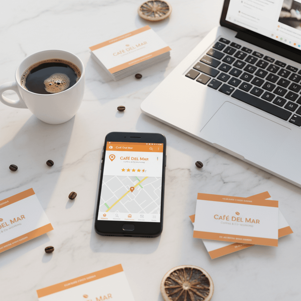 Local SEO and online reviews concept showing a smartphone with Google Maps and star ratings