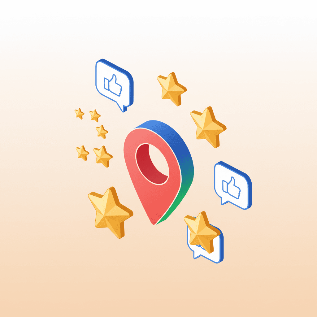 Illustration of Google Local Pack with map pins and review stars